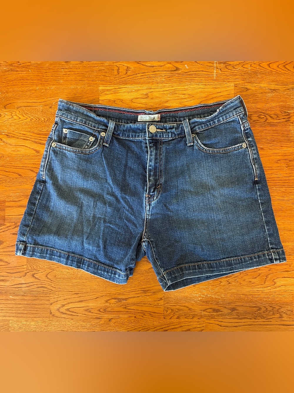 ‘07 Levi's Dark Blue Denim Shorts with Brown‎ Stitching